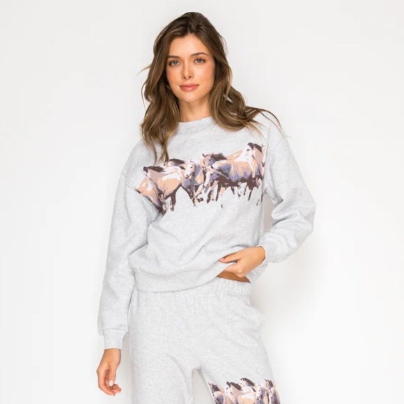 LAZY SUNDAY Horse Printed Sweatshirt - Picture 1 of 5